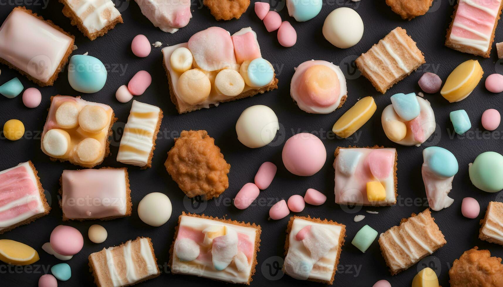 AI generated assorted pastries on a black background photo