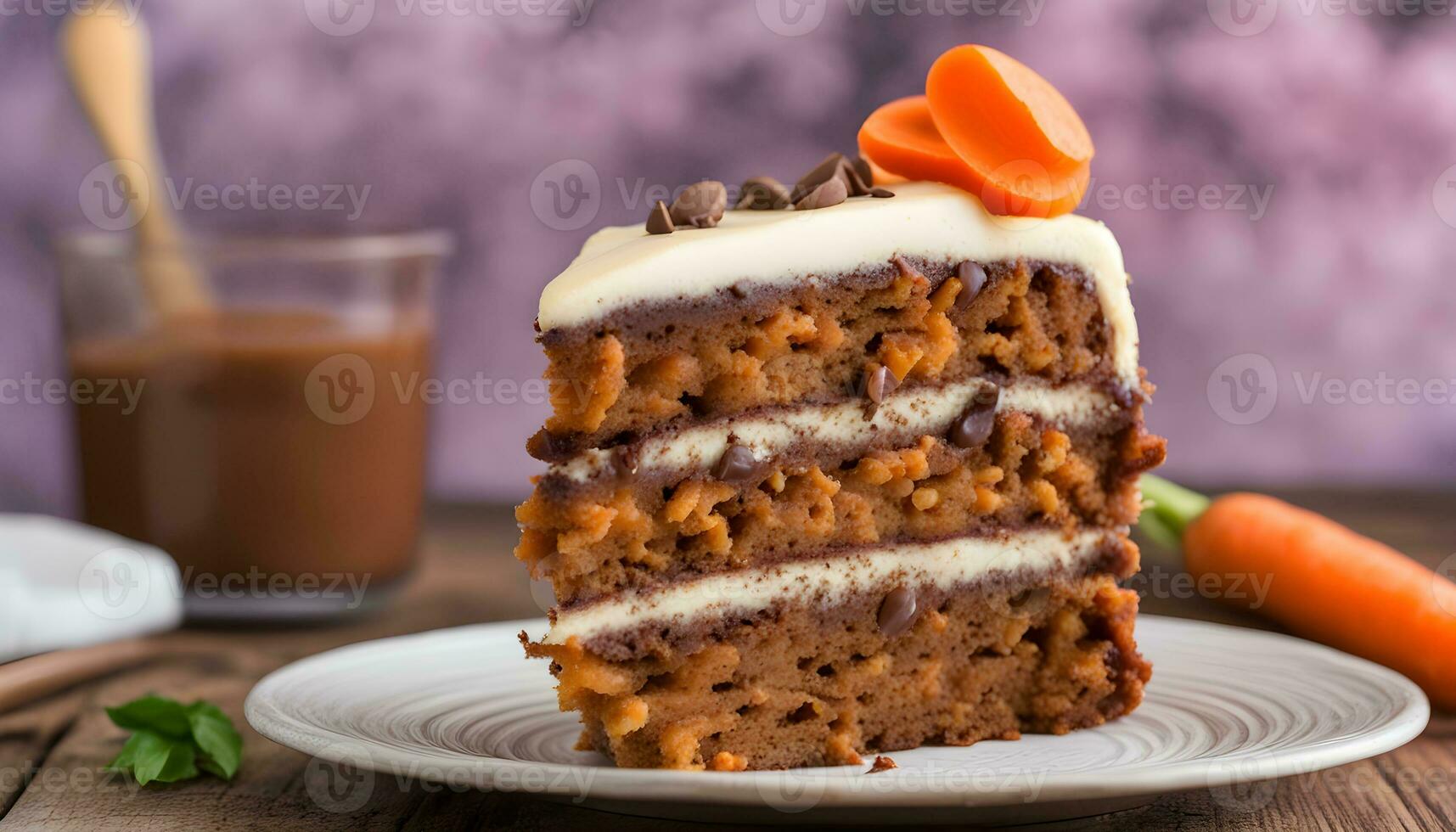 AI generated a slice of carrot cake with a carrot on top photo