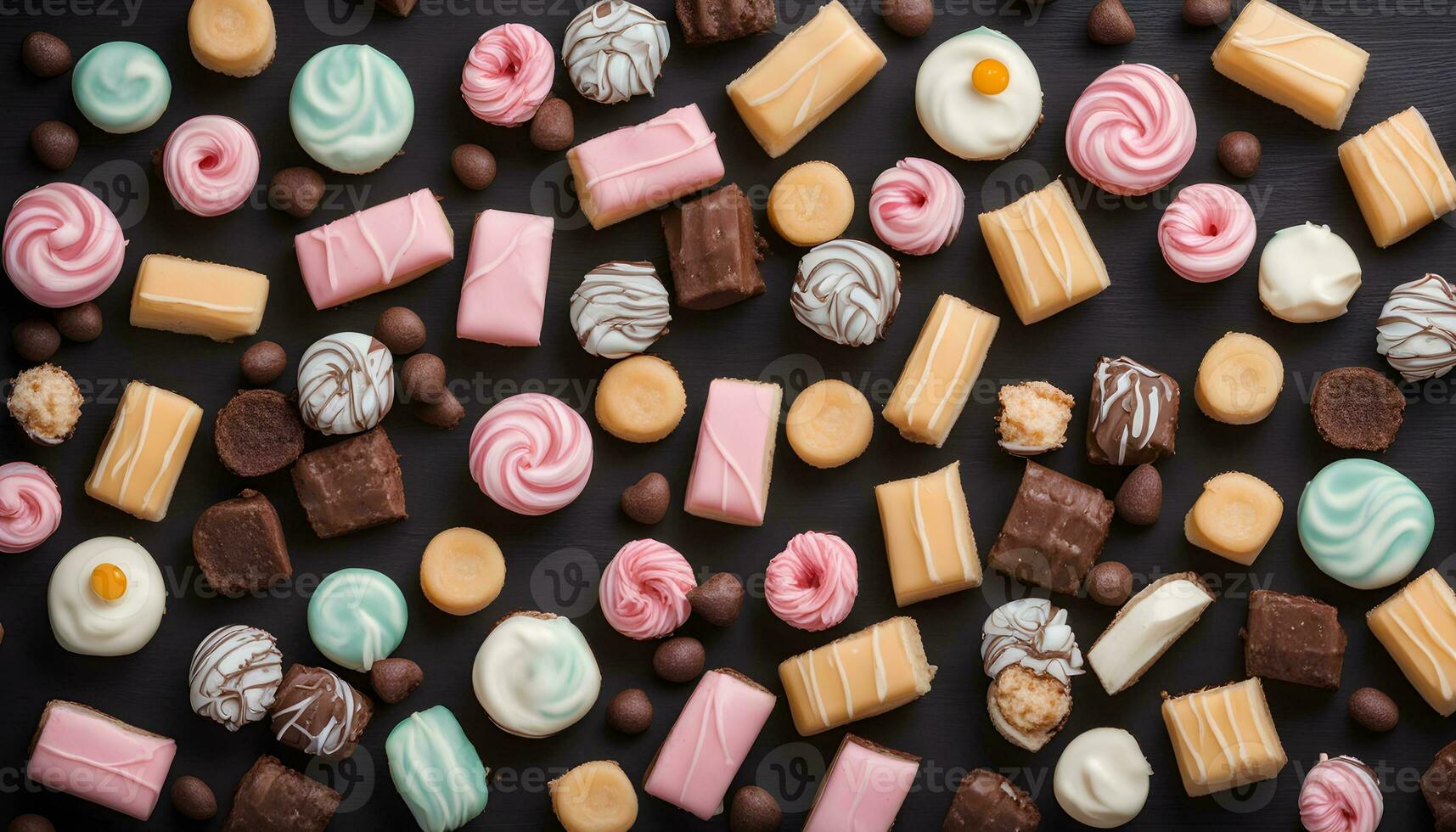 AI generated assorted sweets on a black background photo