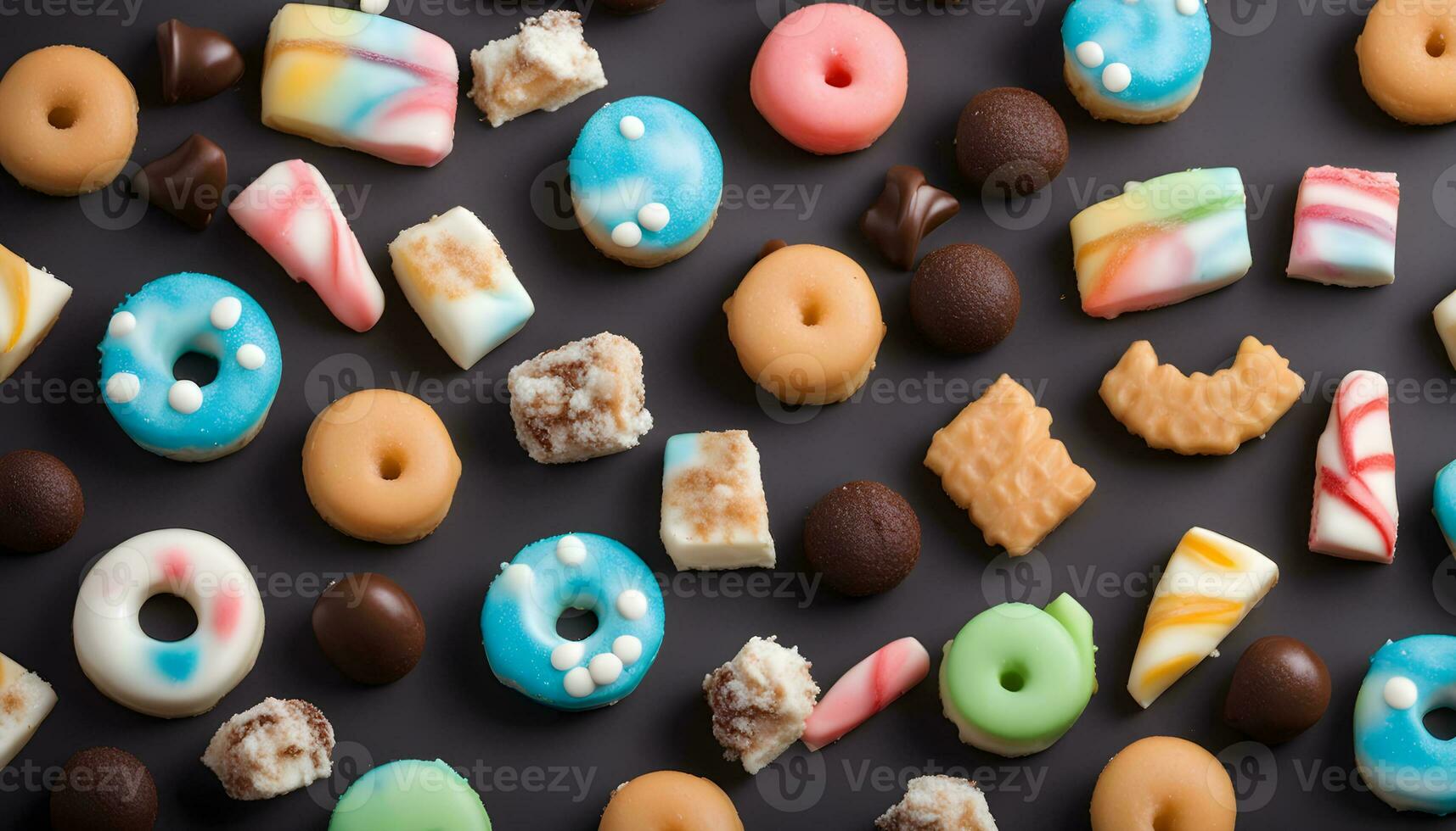 AI generated a large assortment of colorful candy on a black background photo