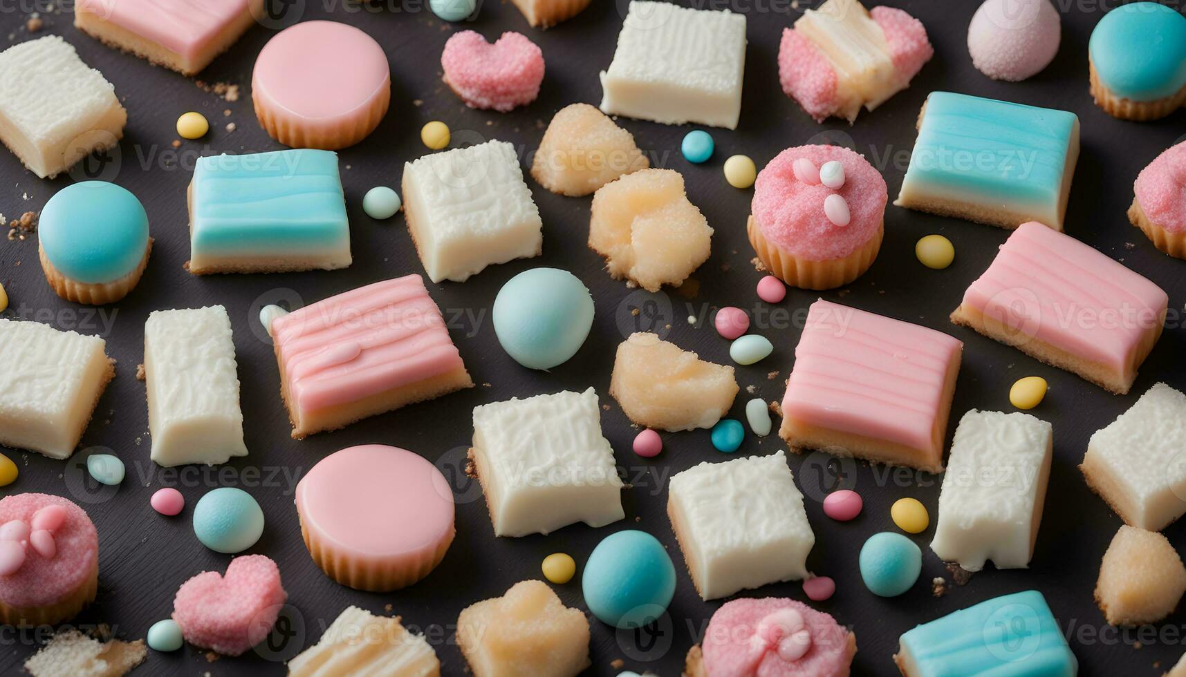 AI generated a colorful assortment of pastries on a black background photo