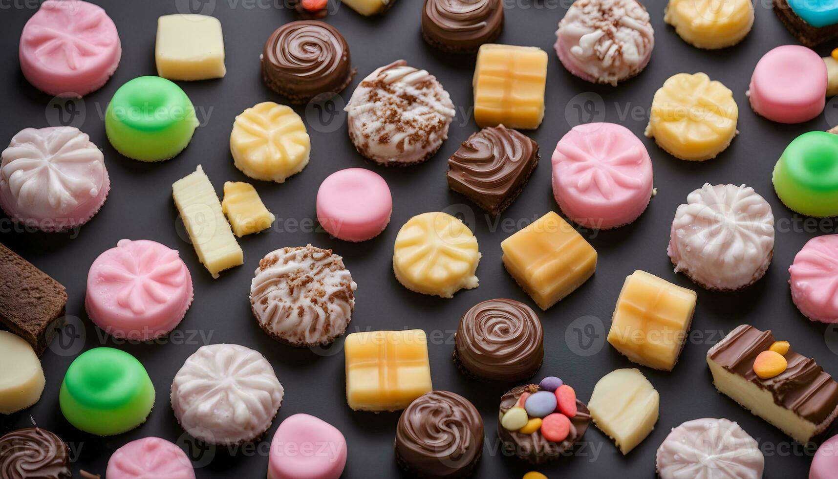 AI generated assorted sweets on a black background photo