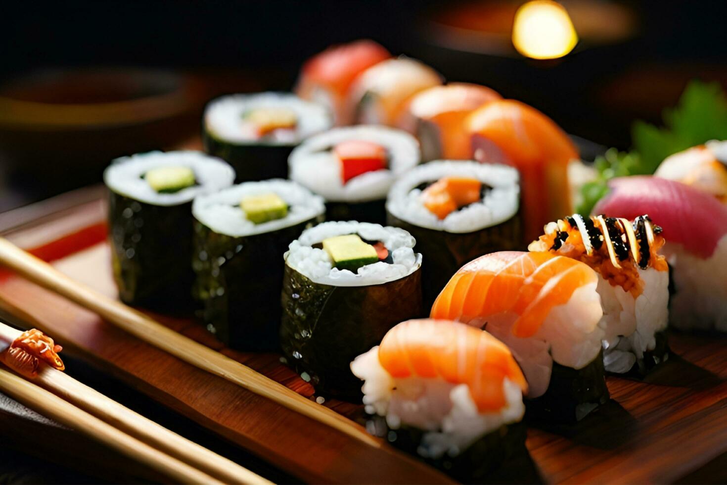 ai generado realista delicioso Sushi para monitor propósitos foto