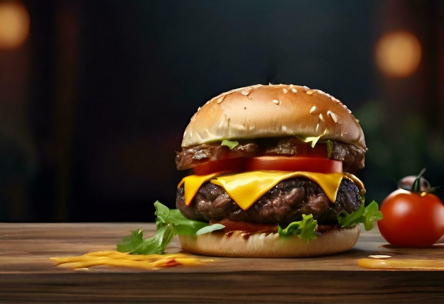 AI generated Double Beef Burger Display Photos HD Resolution