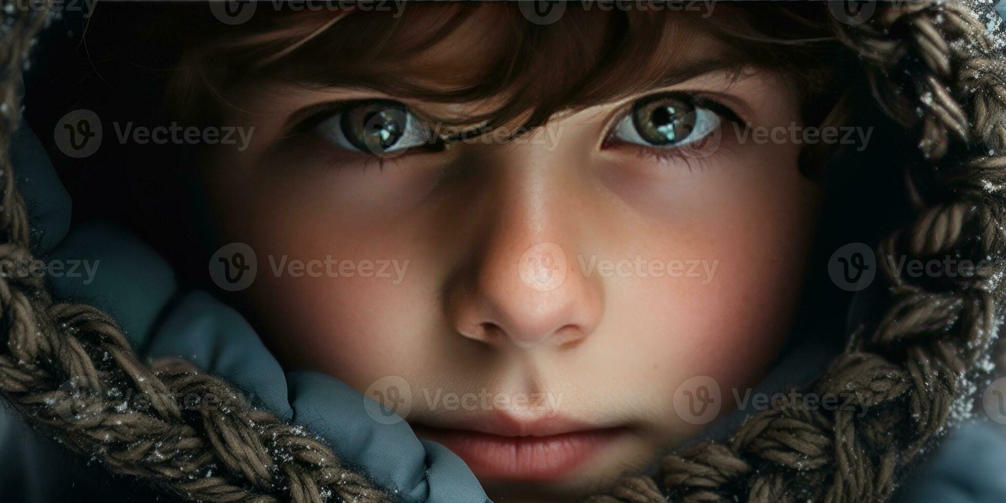 AI generated Warm, inviting image of a boy in a hooded coat. AI generative. photo