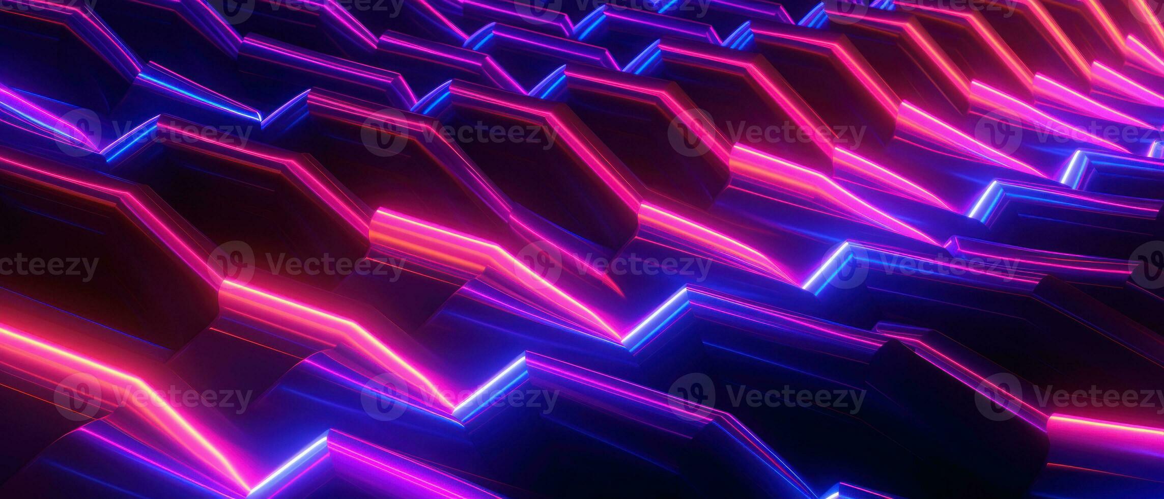 AI generated Vibrant neon zigzag pattern on a futuristic, glowing blue background. photo