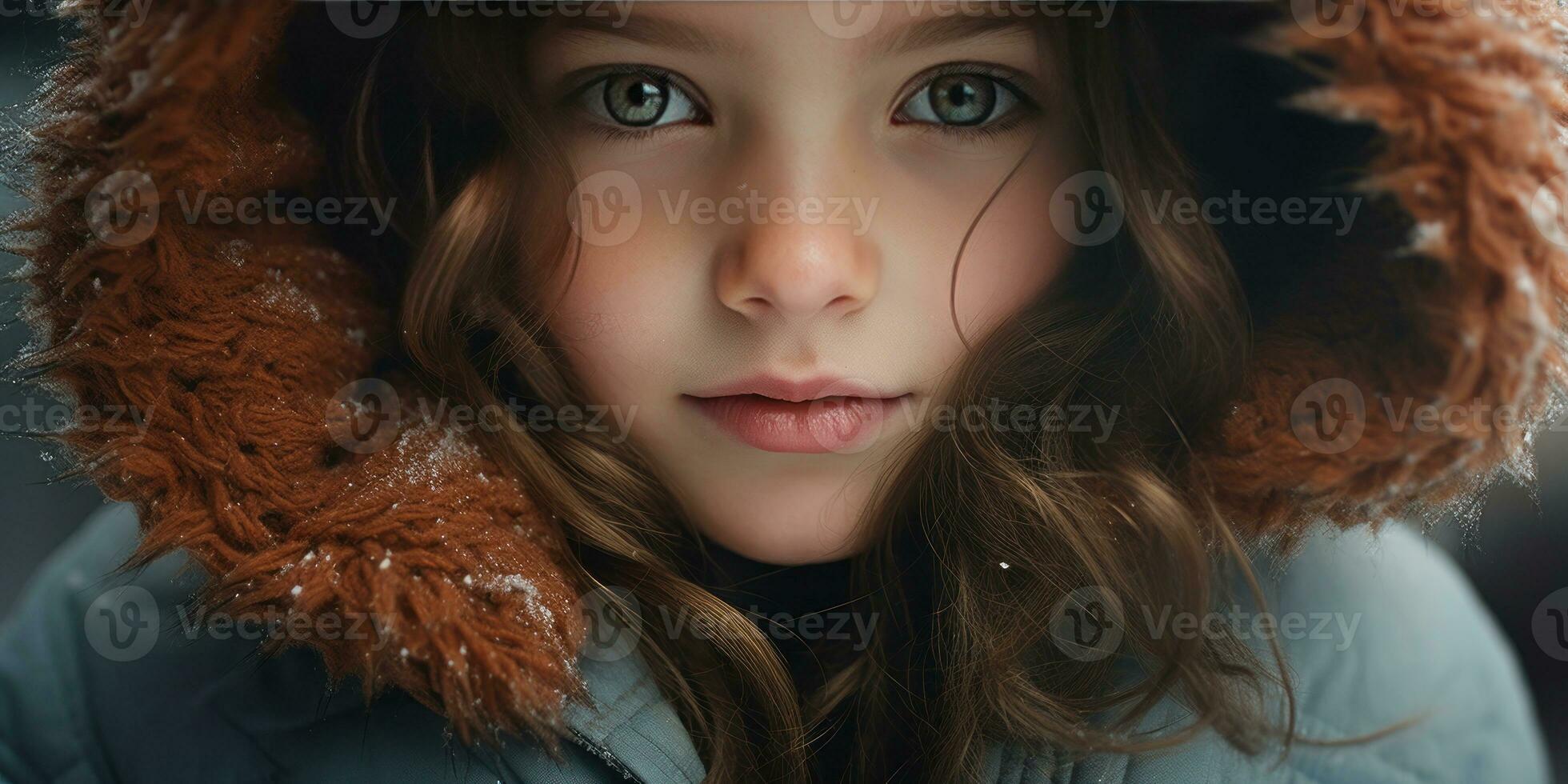 AI generated Girl in winter coat and orange scarf. AI generative. photo