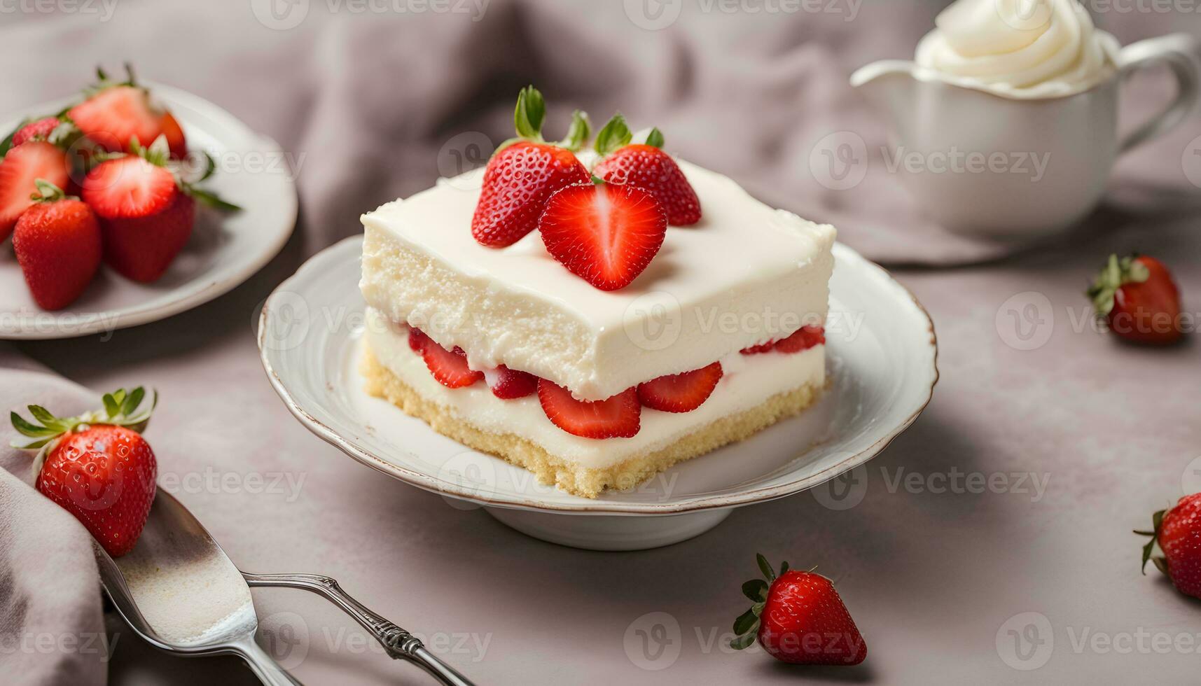 AI generated a piece of cake with strawberries on top photo