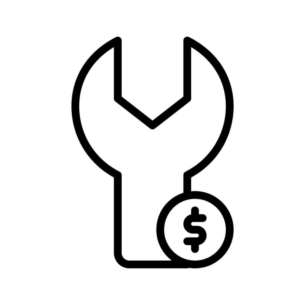 llave inglesa moneda dólar icono o logo ilustración contorno estilo. íconos comercio electrónico vector