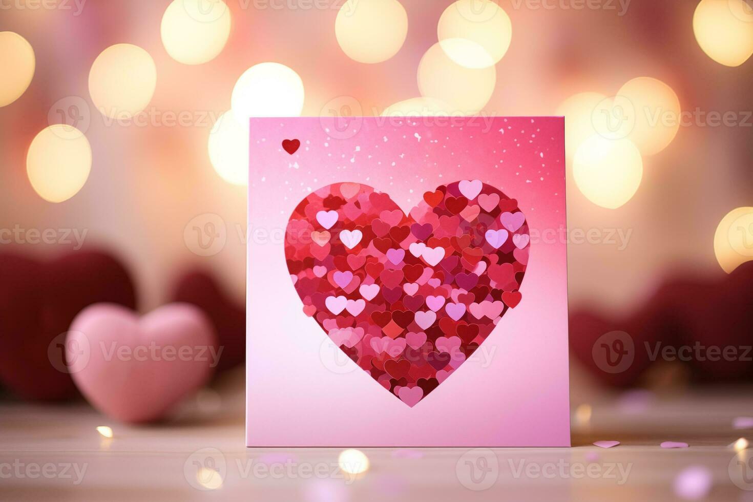 AI generated Romantic Valentine's Day Card on Table photo