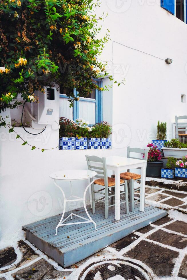 Picturesque Naousa town street on Paros island, Greece photo