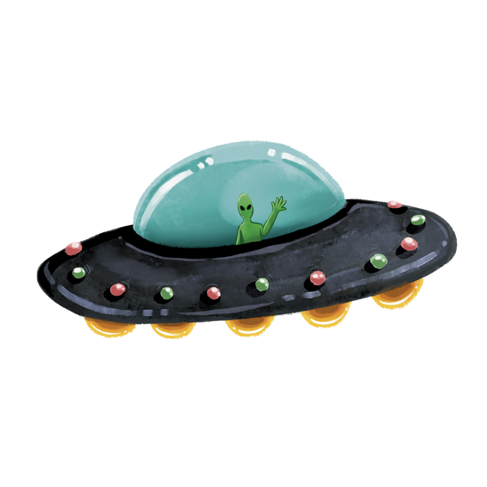 ufo unidentified flying object with green alien inside. Creatures from outside planet earth. png