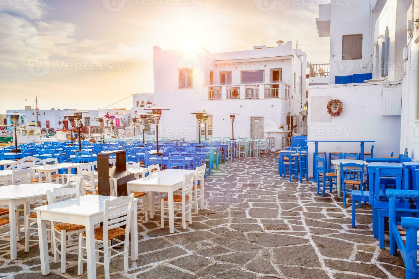 Picturesque Naousa town street on Paros island, Greece photo