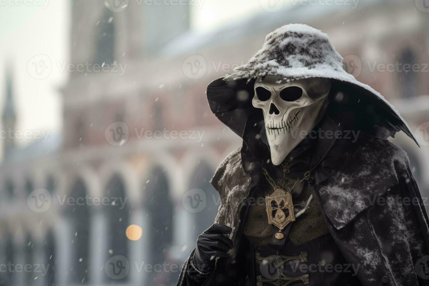 AI generated Elegant Person in Vibrant Carnival Costume and Mask at Venice Festival photo