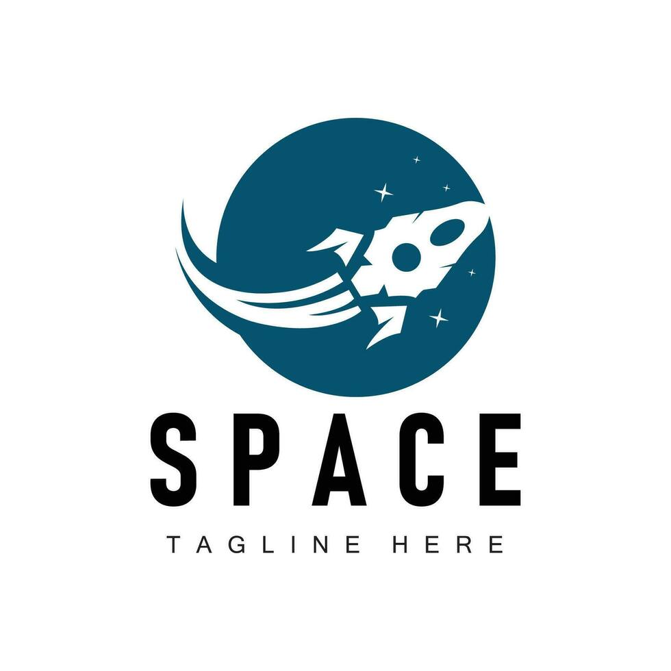 Rocket logo simple design silhouette brand space vehicle minimalist illustration template vector