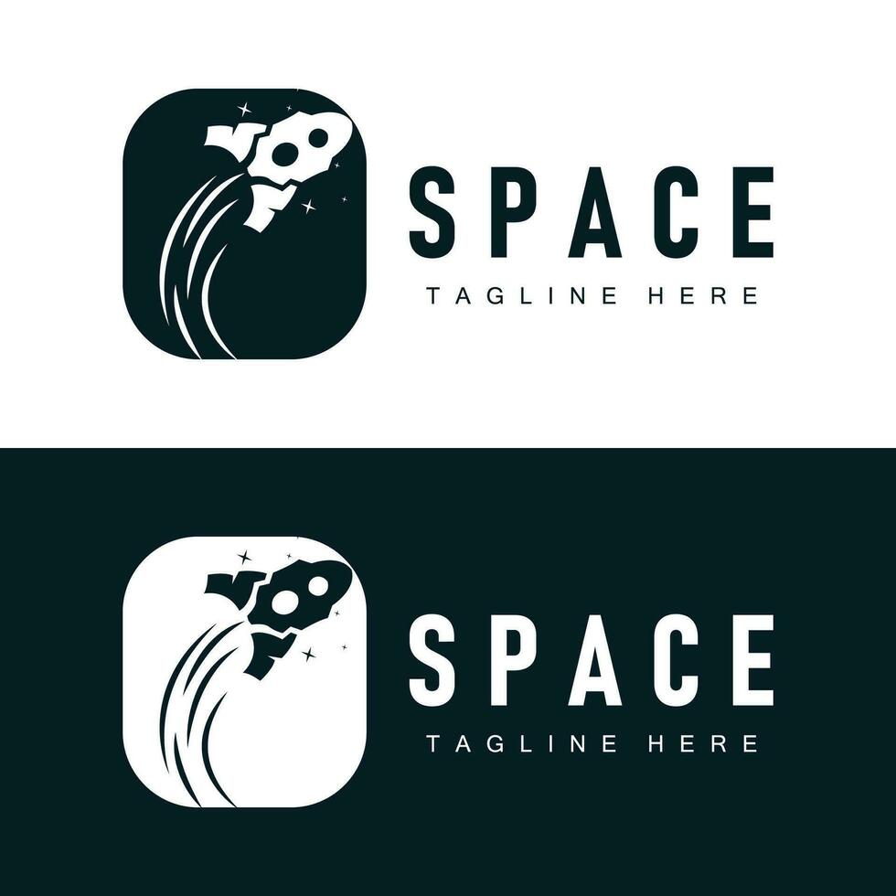 Rocket logo simple design silhouette brand space vehicle minimalist illustration template vector