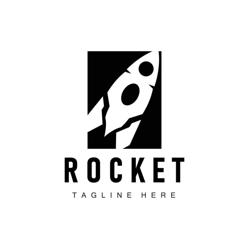 Rocket logo simple design silhouette brand space vehicle minimalist illustration template vector