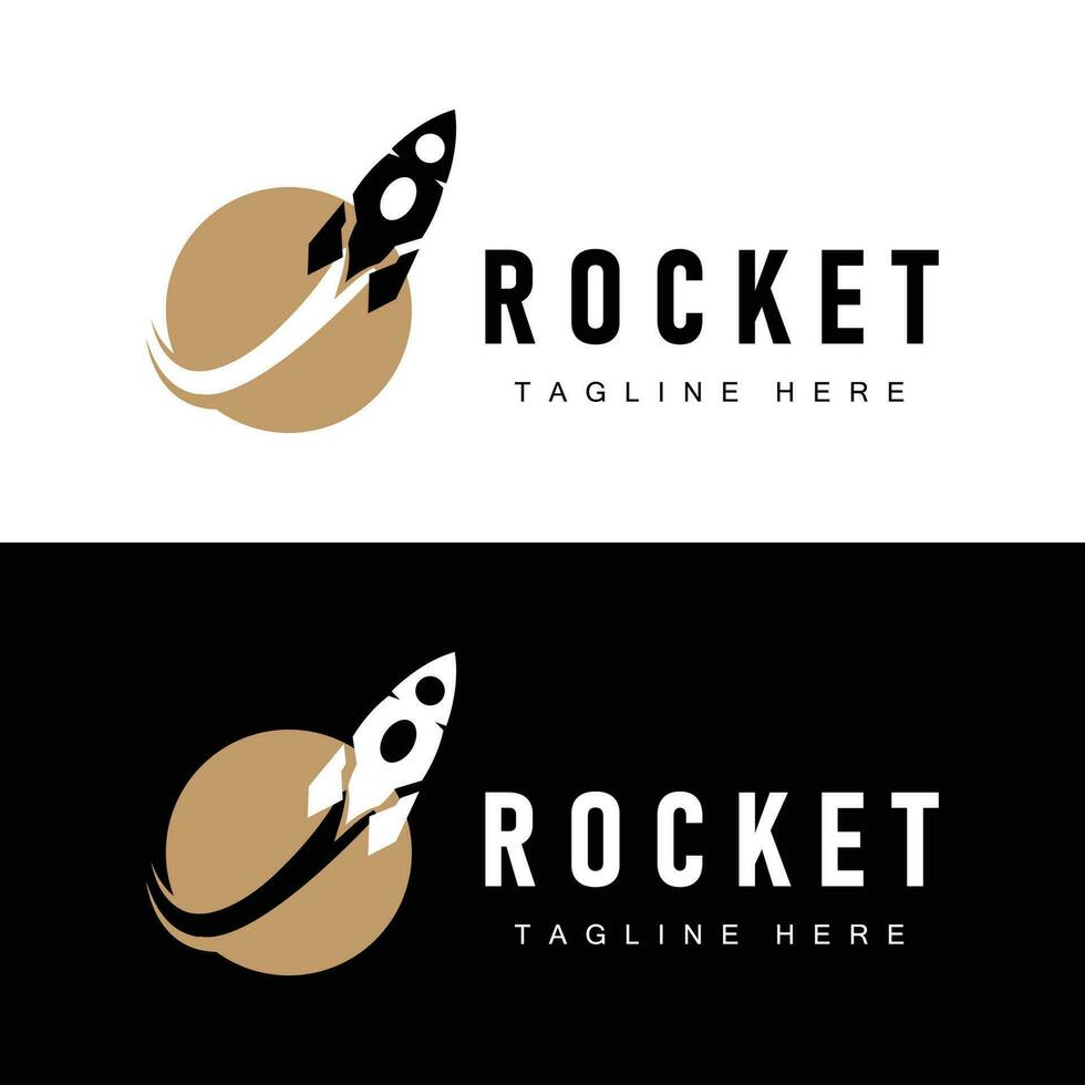 Rocket logo simple design silhouette brand space vehicle minimalist illustration template vector