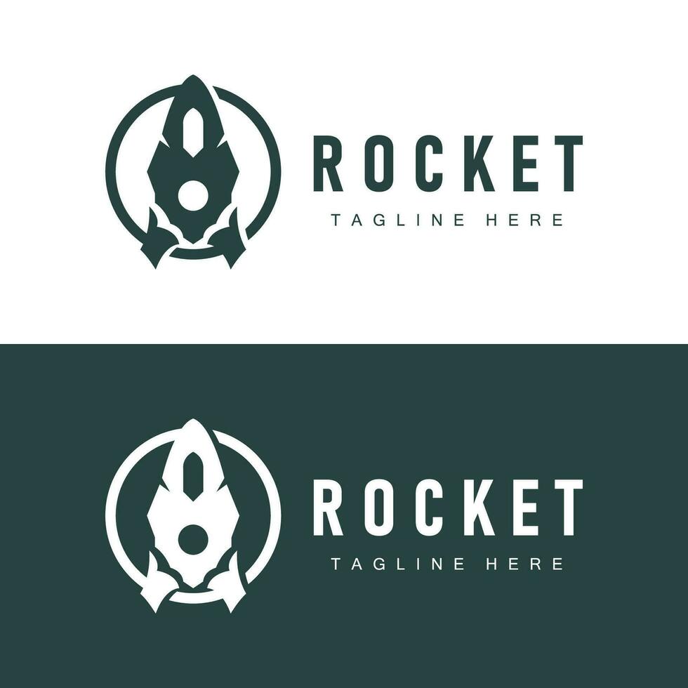 Rocket logo simple design silhouette brand space vehicle minimalist illustration template vector