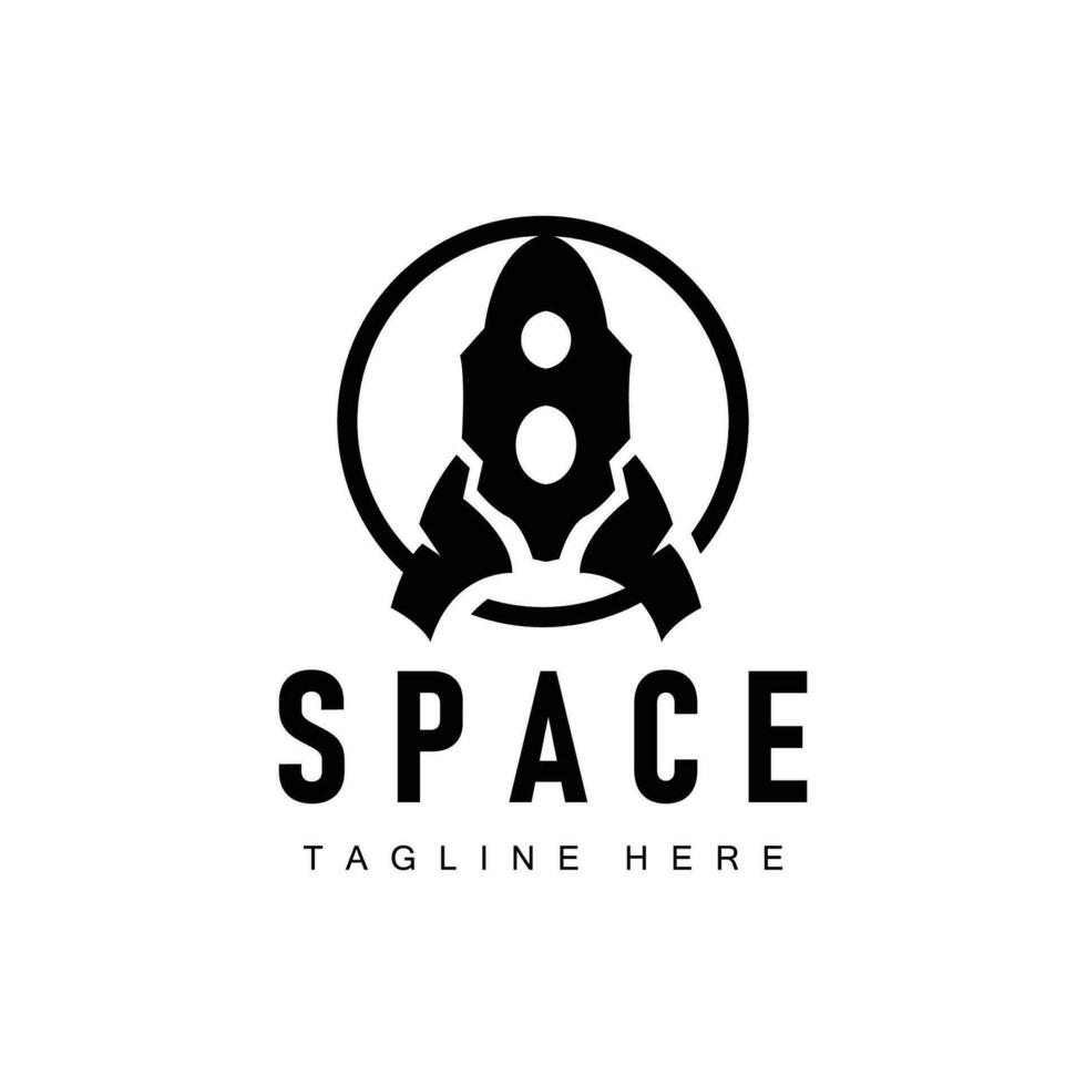 Rocket logo simple design silhouette brand space vehicle minimalist illustration template vector