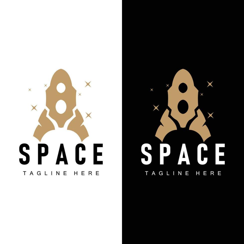 Rocket logo simple design silhouette brand space vehicle minimalist illustration template vector