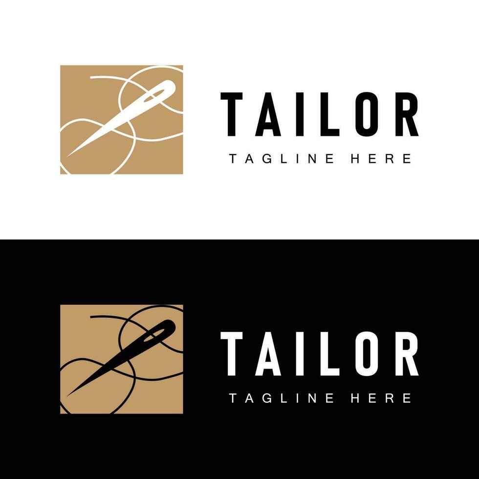 Tailor logo vector template needle and thread black silhouette design simple sewing tool product brand