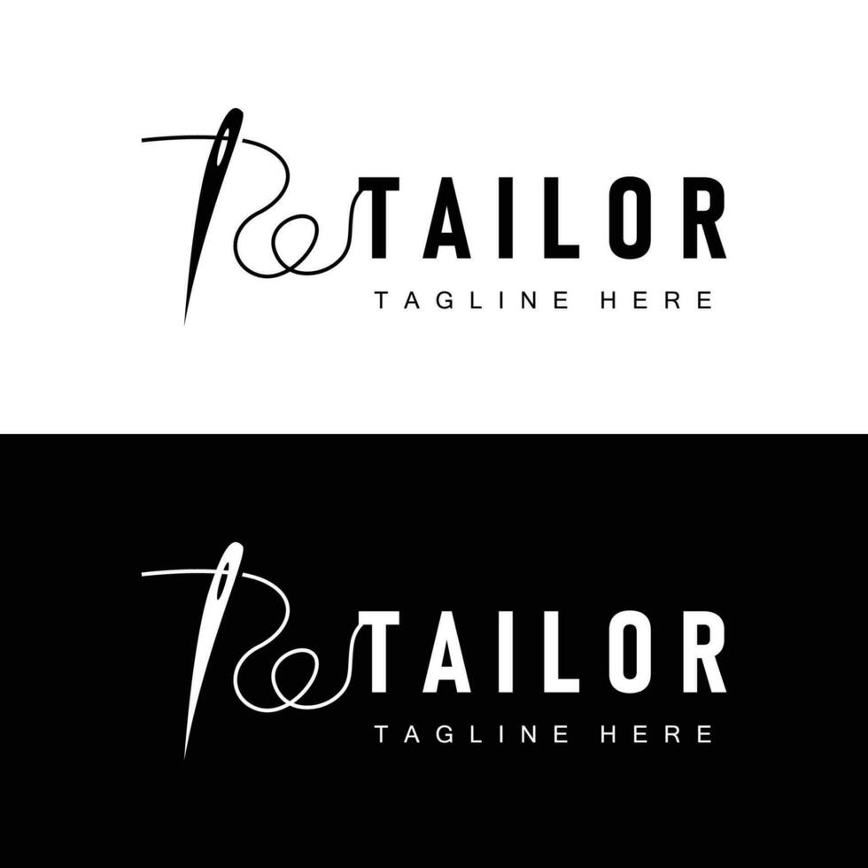 Tailor logo vector template needle and thread black silhouette design simple sewing tool product brand