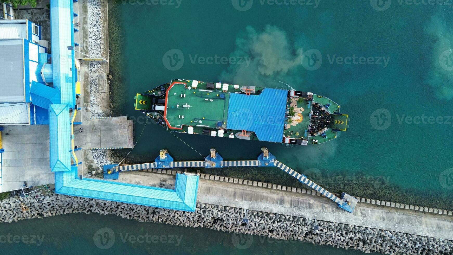 Aerial View of a Ferry Boat Anchored at Gorontalo Harbor in the Morning photo