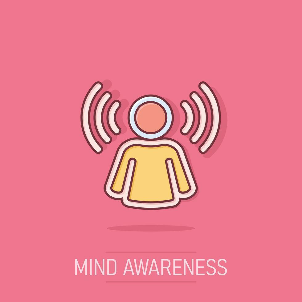 Mind awareness icon in comic style. Idea human vector cartoon illustration on white isolated background. Customer brain business concept splash effect.