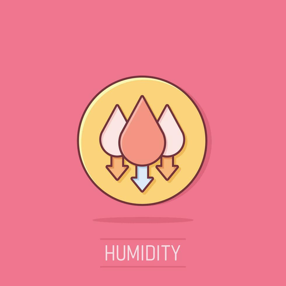 Humidity icon in comic style. Climate vector cartoon illustration on white isolated background. Temperature forecast business concept splash effect.