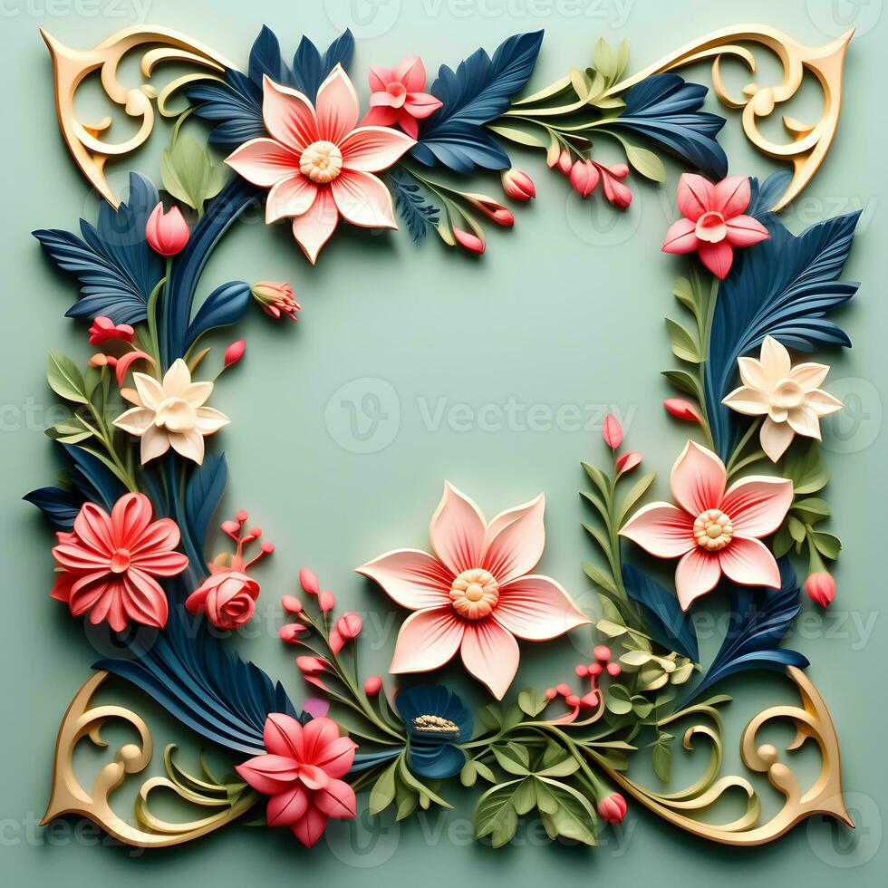 AI generated A Floral Frame Design with Leaves and Flowers photo
