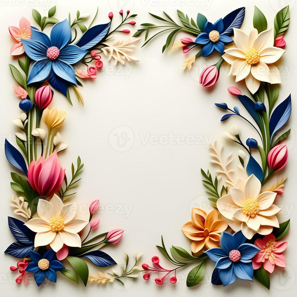 AI generated A Floral Frame Design with Leaves and Flowers photo