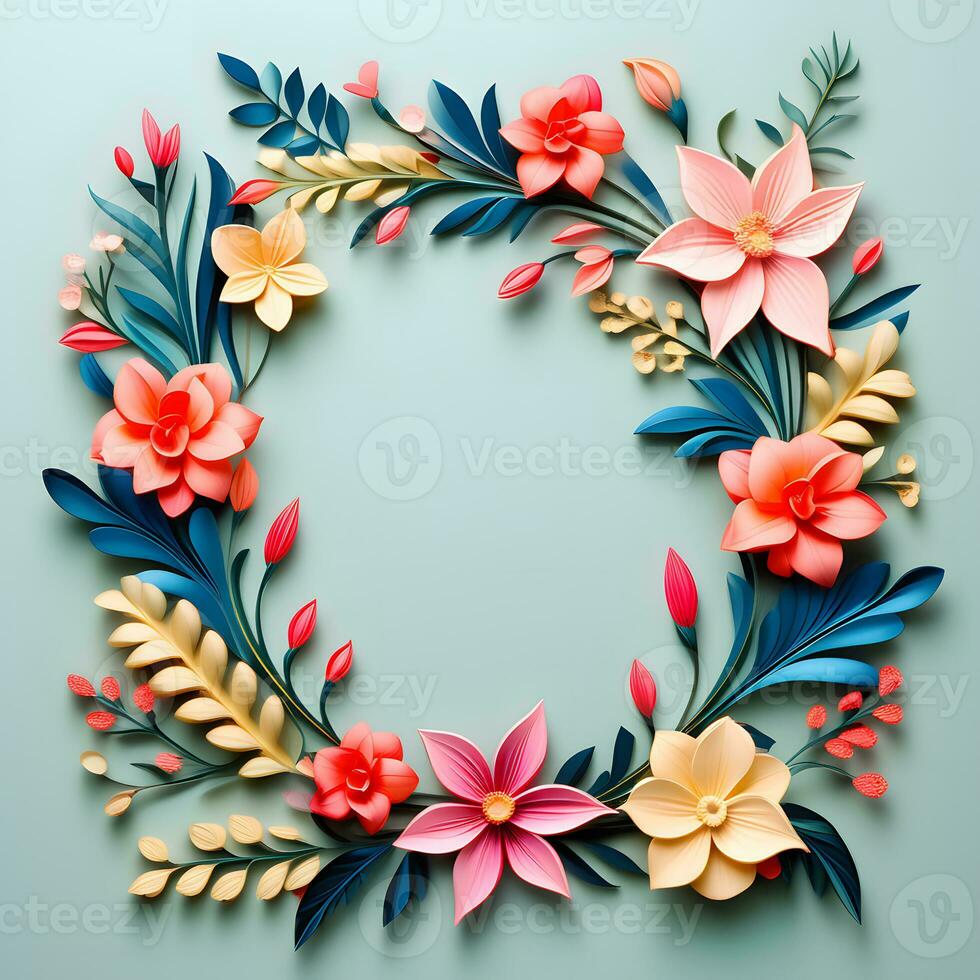 AI generated A Floral Frame Design with Leaves and Flowers photo