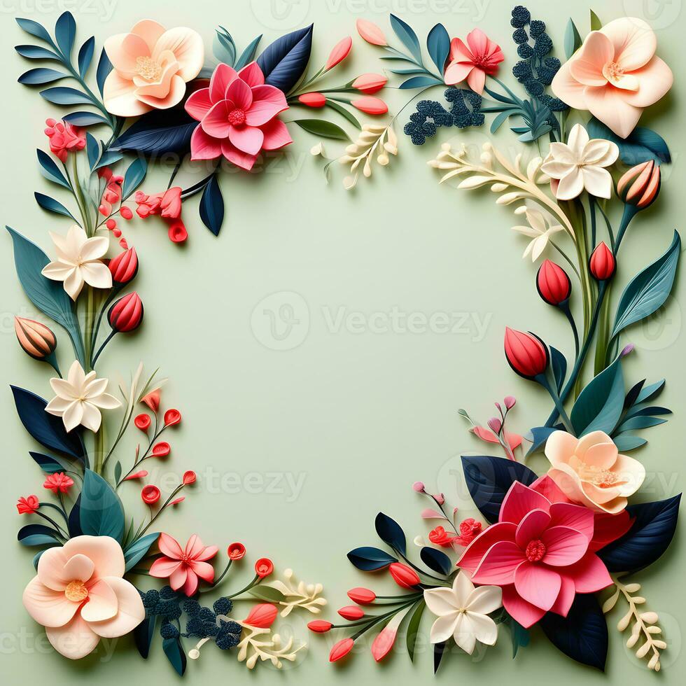 AI generated A Floral Frame Design with Leaves and Flowers photo