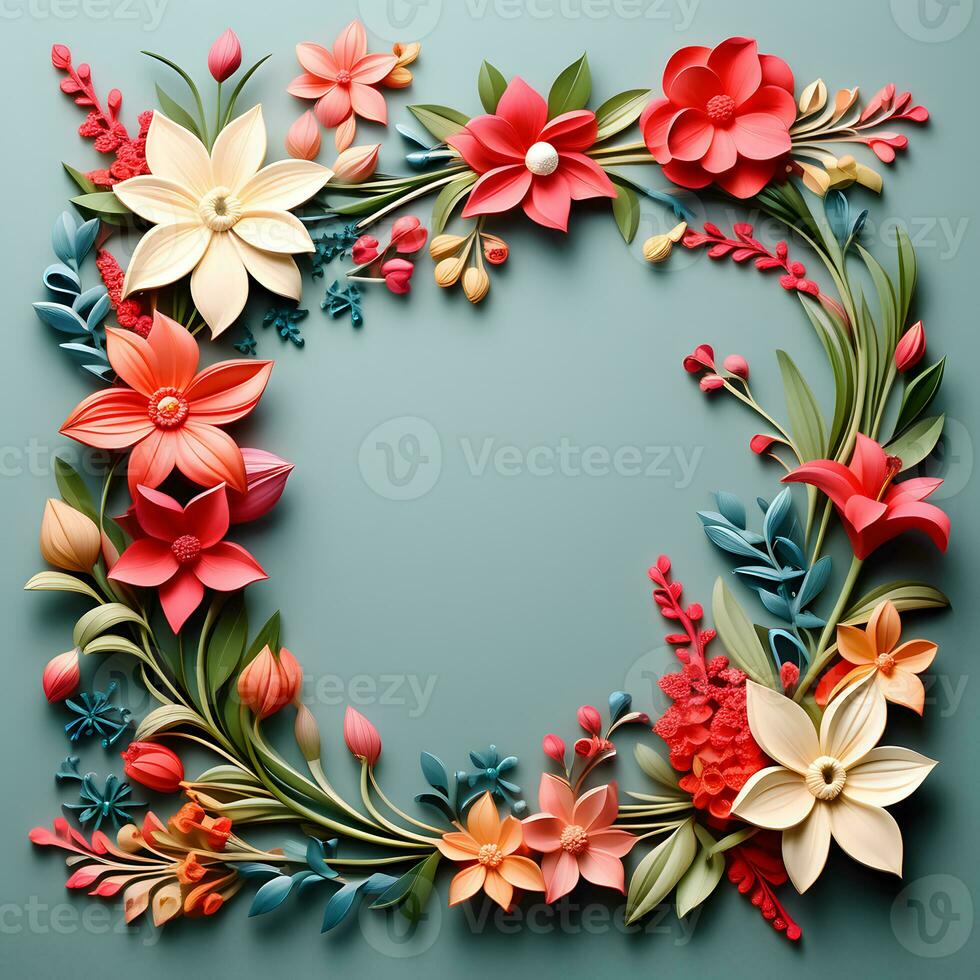 AI generated A Floral Frame Design with Leaves and Flowers photo