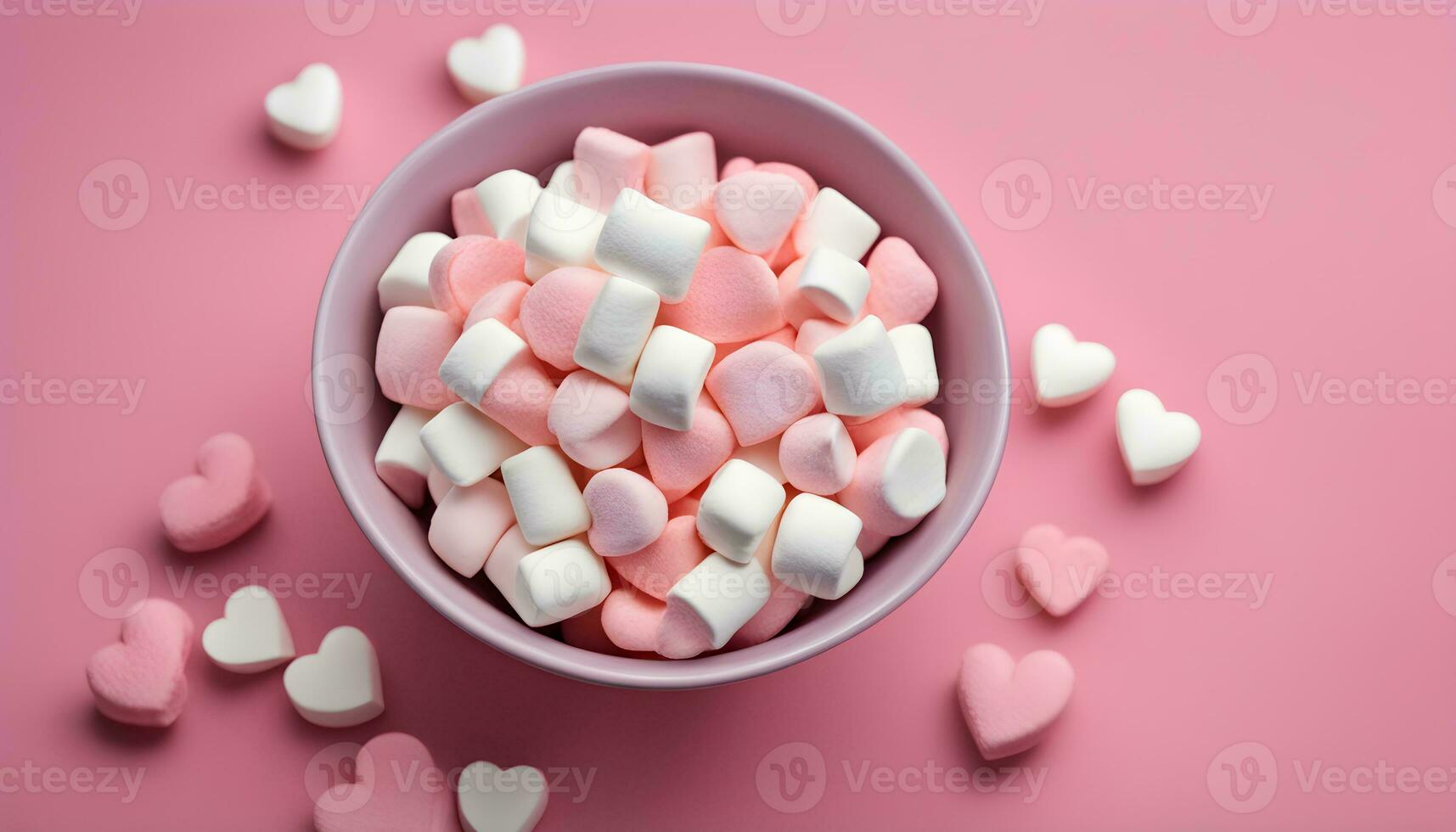 AI generated a bowl of marshmallows on a pink background photo