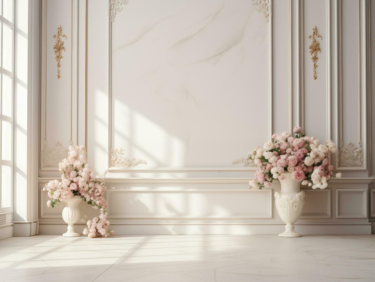 AI generated Luxury wedding ceremony interior wall background and copy space photo