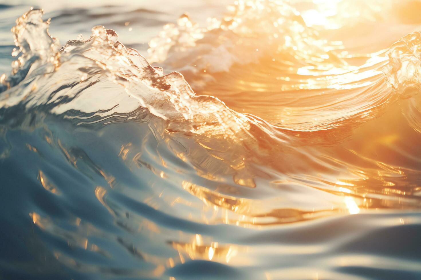 AI generated Close up inside of abstract wave breaking in the sunset or sunrise background natural light photo
