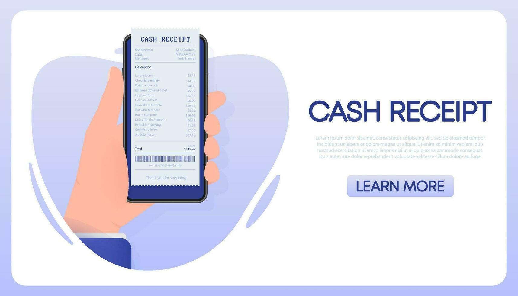 Cash receipt icon on web page. Invoice sign. Vector illustration