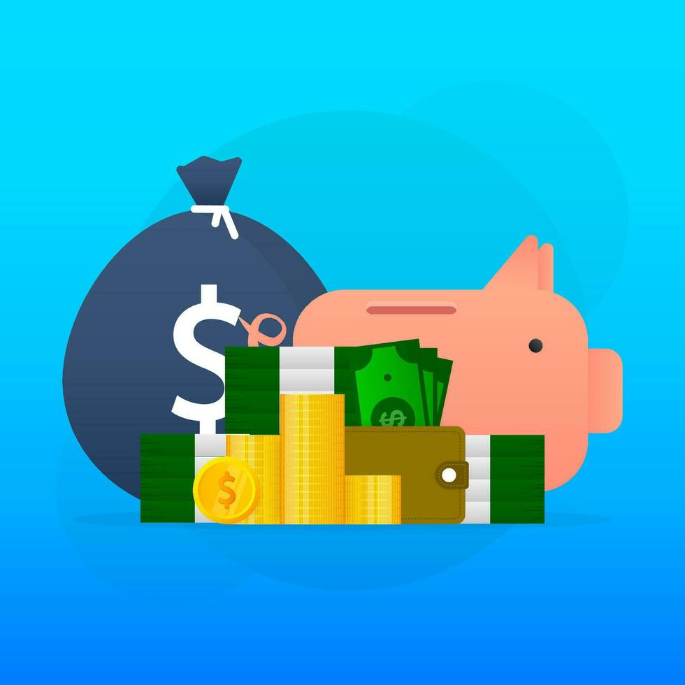 Money coins, bag. Budget icon. Abstract font with money coins. vector