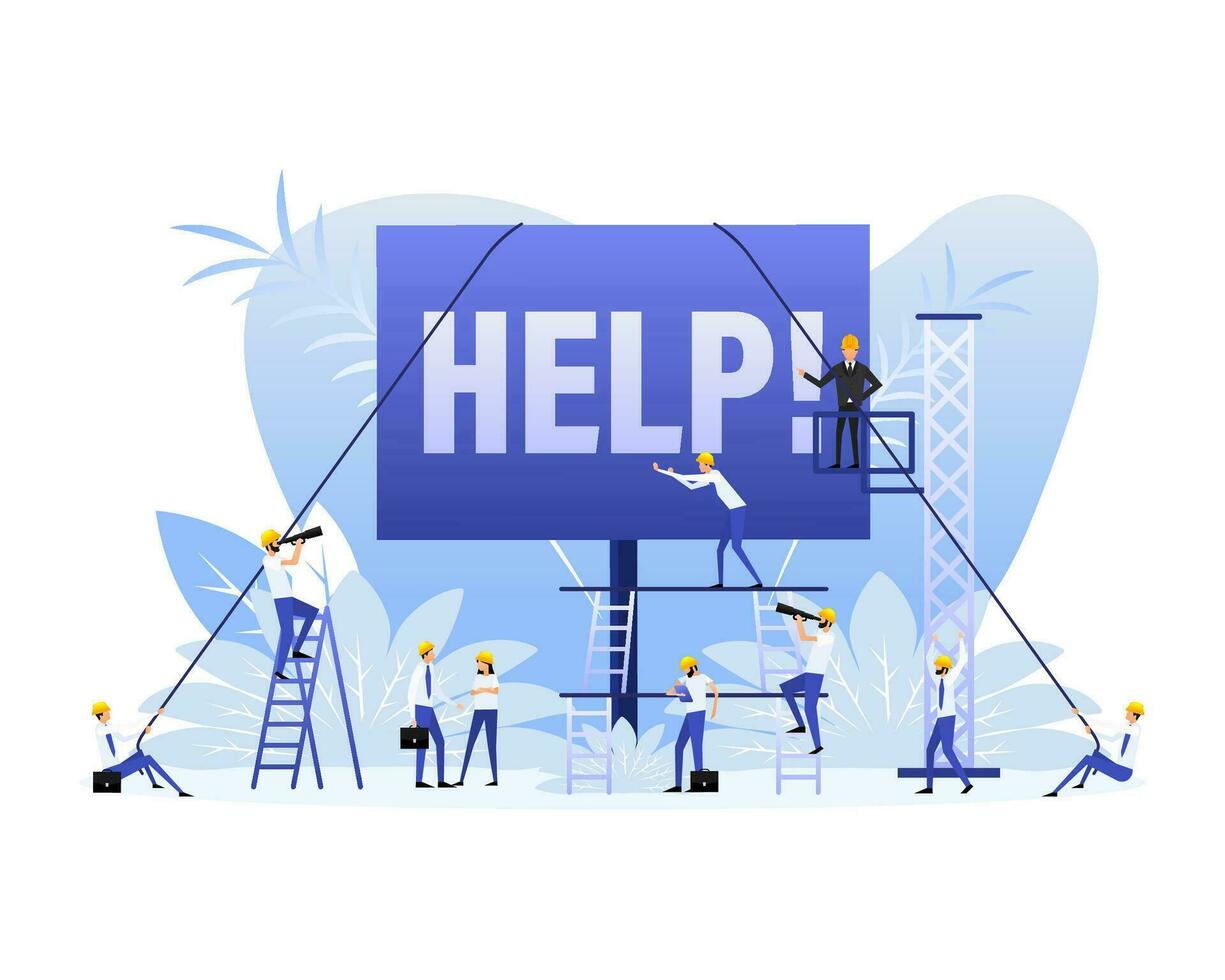 Help placard with people on white background. Vector illustration