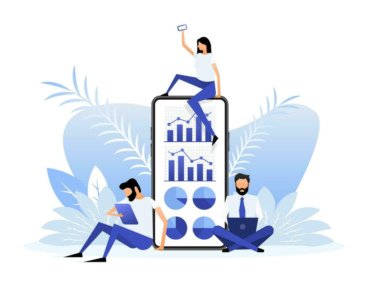 Data analysis concept people. 3d vector icon. Financial audit. Chart concept