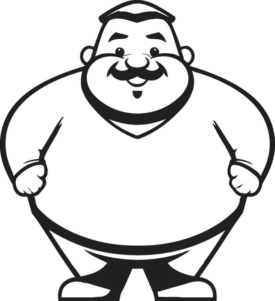 curvilíneo cruzado negro vector logo de un rotundo Caballero rechoncho orgullo icónico logo de un grasa hombre en negro