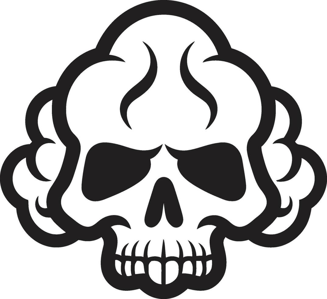 Ethereal Enigma Cloud Shaped Black Skull Emblem Mystic Mist Vector Logo with Cloudy Skull