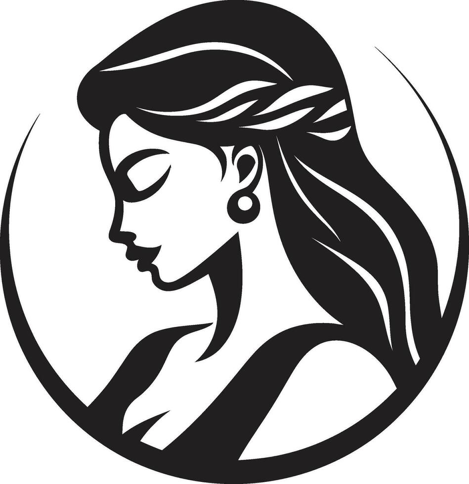 clásico resplandor femme fatal emblema elegante serenidad cosmético icono vector