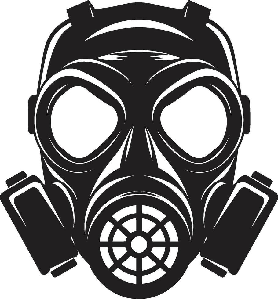 Midnight Guardian Black Gas Mask Icon Symbol Shadowed Defender Vector Gas Mask Emblem Icon