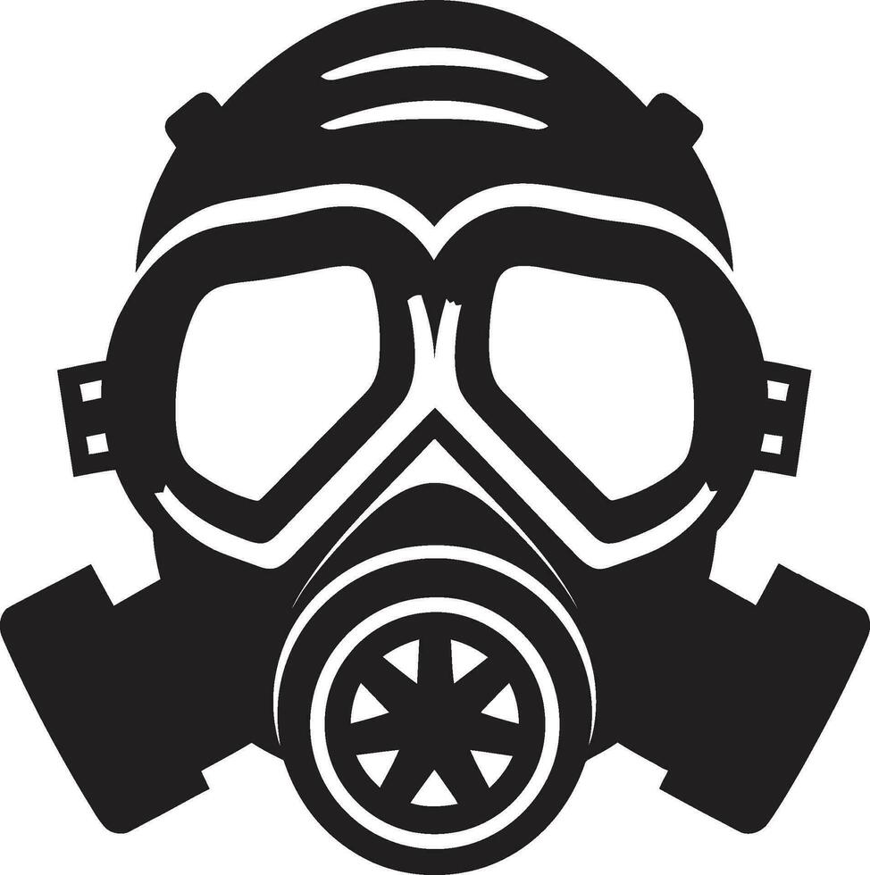 Midnight Guardian Black Gas Mask Icon in Vector Shadowed Shield Gas Mask Logo Vector Design