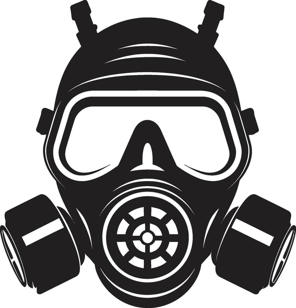 Obsidian Defender Black Gas Mask Emblem Design Shadowed Shield Gas Mask Vector Icon