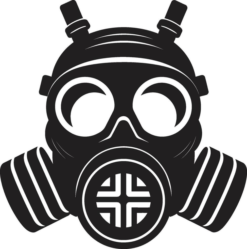 Lunar Guardian Black Gas Mask Icon Emblem Obsidian Shield Vector Gas Mask Logo Design