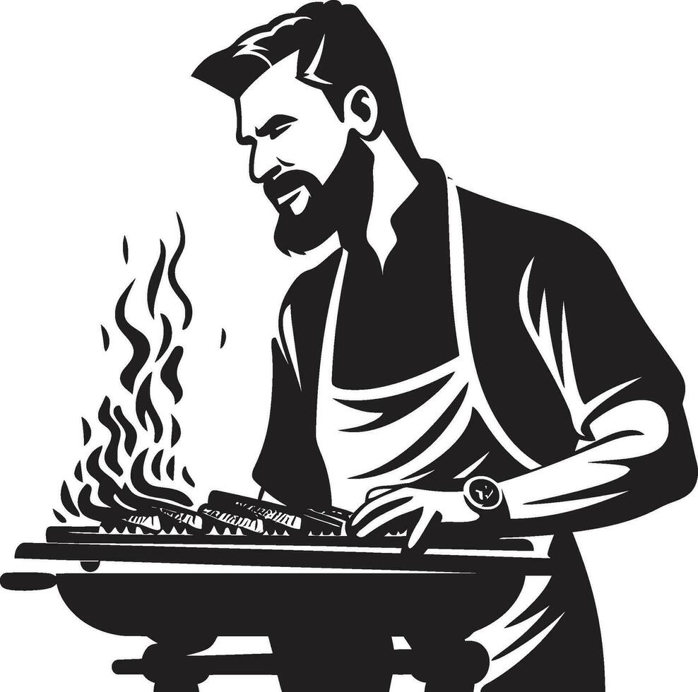 Charred Creations Black Vector Logo Art BBQ Vision Man Icon in Vector Form